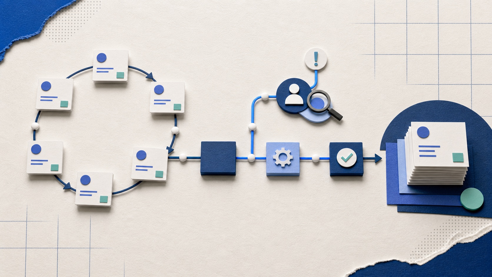 Illustration of a repeatable task loop ending in a completed checklist